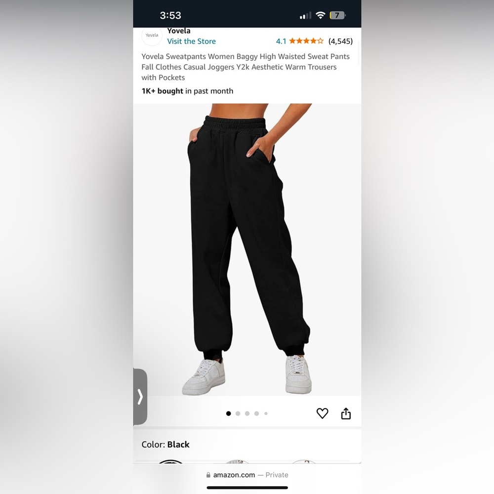 Yovela Black Baggy Sweats (Size Small) (Amazon)